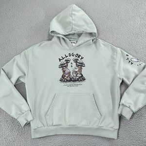 Allegory Hoodie Mens Large Mint Green Anime Frog Graphic Pullover Quote Art